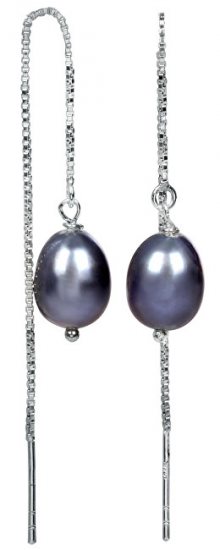 JwL Luxury Pearls Stříbrné řetízkové náušnice s kovově modrou perlou JL0207