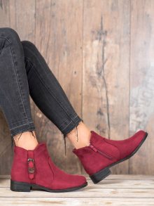 Originální dámské červené  kotníčkové boty na plochém podpatku