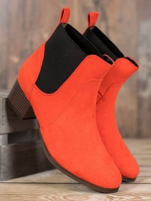Exkluzívní dámské  kotníčkové boty oranžové na širokém podpatku