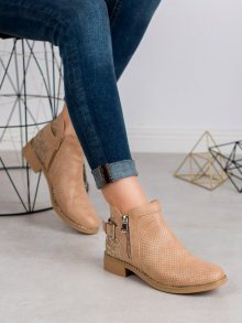 Klasické  kotníčkové boty dámské hnědé na plochém podpatku