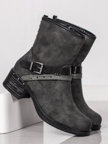 Pěkné  kotníčkové boty šedo-stříbrné dámské na širokém podpatku