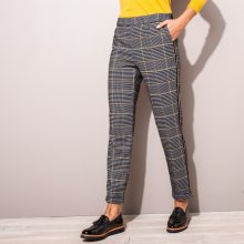 Blancheporte Kostkované kalhoty s kontrastními lampasy černá/hořčicová 38