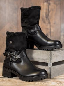 Módní dámské  kotníčkové boty černé na širokém podpatku
