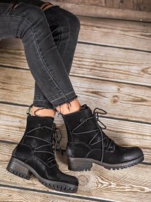 Módní dámské černé  kotníčkové boty na širokém podpatku