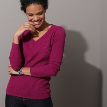 Blancheporte Žebrovaný pulovr s výstřihem do \"V\" purpurová 34/36