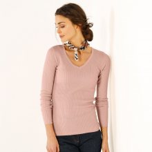 Blancheporte Žebrovaný pulovr s výstřihem do \"V\" růžová pudrová 34/36