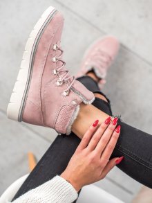 Designové  kotníčkové boty dámské růžové bez podpatku