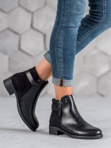 Originální  kotníčkové boty černé dámské na plochém podpatku