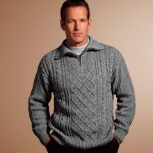 Blancheporte Irský pulovr se stojáčkem na zip šedá melír 78/86 (S)