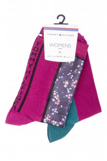 Tommy Hilfiger fialový květinový 2 pack ponožky TH Jeans 2P Disty Floral - 35-38
