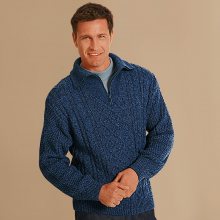 Blancheporte Irský pulovr se stojáčkem na zip modrá melír 78/86 (S)