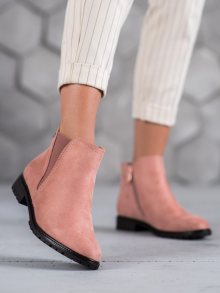 Exkluzívní  kotníčkové boty růžové dámské na plochém podpatku