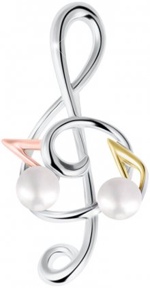 JwL Luxury Pearls Tricolor brož houslový klíč s notami s pravou perlou 2v1 JL0575