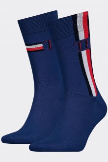 Tommy Hilfiger 3 pack tmavě modrých pánských ponožek TH Men Sock 2P Iconic Stripe s logem - 43-46