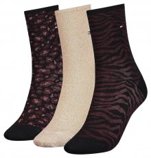 Tommy Hilfiger třpytivý 3 pack ponožek TH Women Sock 3P Giftbox Lurex se zvířecími motivy - 35-38