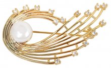 JwL Luxury Pearls Perlová pozlacená brož s pravou bílou perlou a krystaly JL0377