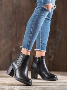 Komfortní  kotníčkové boty černé dámské na širokém podpatku