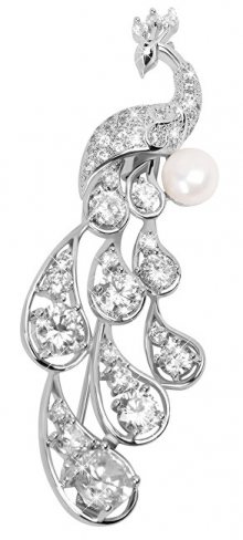 JwL Luxury Pearls Elegantní brož Páv s pravou perlou a krystaly JL0390