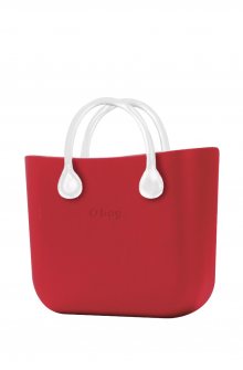 O bag kabelka MINI Ciliegia s bílými krátkými koženkovými držadly