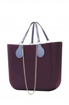 O bag kabelka MINI Melanzana s řetízkovým držadlem a modrou koženkou