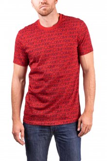 Calvin Klein červené pánské tričko S/S Crew Neck s nápisy  - S