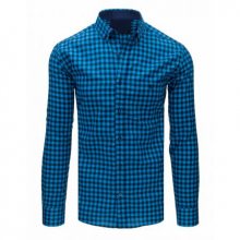 Pánská ELEGANT košile kostkovaná tyrkysovo-tmavě modrá