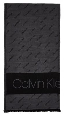 Calvin Klein šedý šátek Classic Jaquard Scarf Dark Grey