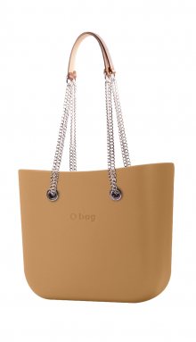 O bag kabelka Biscotto s řetízkovými držadly Cuoio/Silver