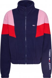 Tommy Jeans Mikina s kapucí \'COLORBLOCK POLAR ZIP DE\' námořnická modř / pink / červená