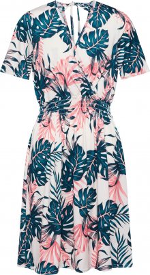 Boohoo Letní šaty \'Leaf Print Wrap Front Dress with Back Tie Detail\' smaragdová / růžová / offwhite