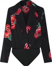 Missguided Tričko \'Floral Collared Wrap Front Bodysuit Black\' černá