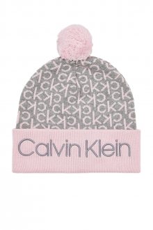Calvin Klein pudrová čepice Industrial Mono Knitted Beanie W Ta Clear Pink s bambulí