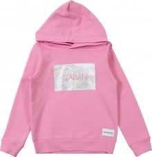Calvin Klein Jeans Mikina \'CALVIN SILVER BOX TERRY HOODIE\' pink / stříbrná