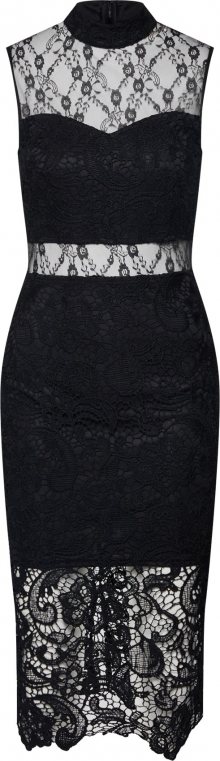 Missguided Koktejlové šaty \'High Neck Sleeveless Lace and Crochet Dress\' černá