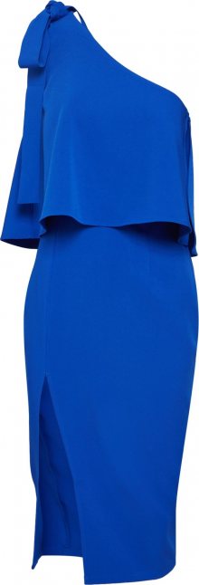 Missguided Koktejlové šaty \'Blue Crepe One Shoulder Bow Sleeve Midi Dress\' modrá