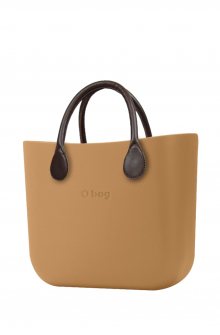O bag kabelka MINI Biscotto s hnědými krátkými koženkovými držadly