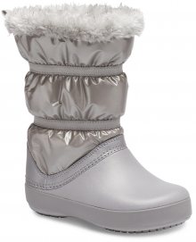 Crocs metalické stříbrné dívčí sněhule CB LodgePoint Metallic Boot G Silver Metallic - 24/25