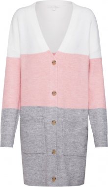 TOM TAILOR DENIM Kardigan šedý melír / růžová / bílá