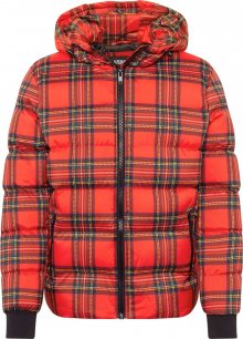 Urban Classics Zimní bunda \'Hooded Check Puffer Jacket\' černá / červená