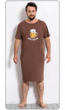 Pánská noční košile s krátkým rukávem Velké pivo hnědá S
