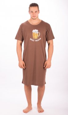 Pánská noční košile s krátkým rukávem Vienetta Secret Velké pivo | hnědá | L