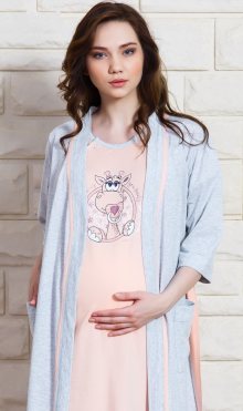 Dámský župan s mateřskou košilí Vienetta Secret Žirafa | šedá/tyrkysová | XL
