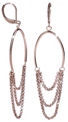 Troli Růžově pozlacené ocelové náušnice s řetízky