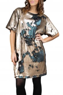 Simpo bronzovo-petrolejové flitrované šaty Flash - U