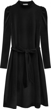 Černé velurové dámské šaty se zavazováním v pase (487ART) černá ONE SIZE