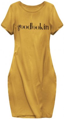 Dámské šaty v hořčicové barvě s krátkými rukávy (145ART) žlutá ONE SIZE