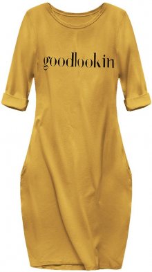 Bavlněné dámské oversize šaty v hořčicové barvě (144ART) žlutá ONE SIZE