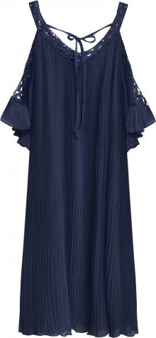 Tmavě modré plisované šaty s vykrojenými rameny (342ART) tmavěmodrá ONE SIZE
