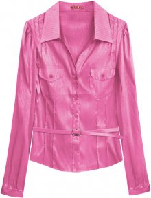Lesklá růžová košile s páskem (X1007X) růžová S (36)