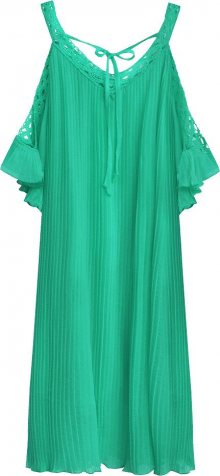 Plisované šaty v mátové barvě s vykrojenými rameny (342ART) zelená ONE SIZE